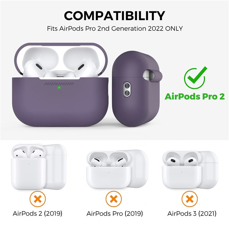 AHASTYLE PT187 For Apple AirPods Pro 2 Bluetooth Earphone Silicone Case Earbud Charging Case Protective Cover with Hand Strap - Dark Purple