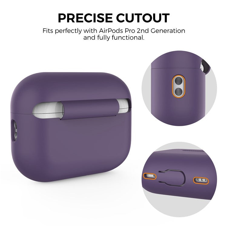 AHASTYLE PT187 For Apple AirPods Pro 2 Bluetooth Earphone Silicone Case Earbud Charging Case Protective Cover with Hand Strap - Dark Purple