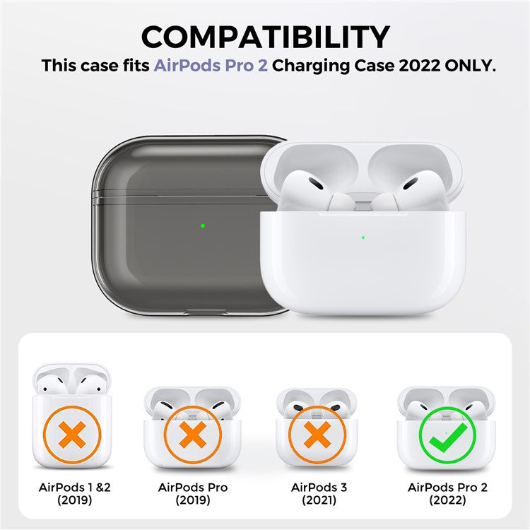 AHASTYLE WG94 For Apple AirPods Pro 2 Transparent TPU Earphone Case Bluetooth Earbud Charging Case Anti-scratch Cover with Hand Strap - Transparent Grey