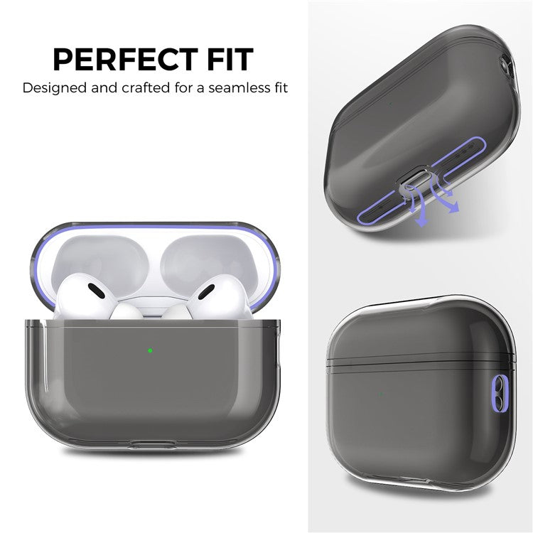 AHASTYLE WG94 For Apple AirPods Pro 2 Transparent TPU Earphone Case Bluetooth Earbud Charging Case Anti-scratch Cover with Hand Strap - Transparent Grey