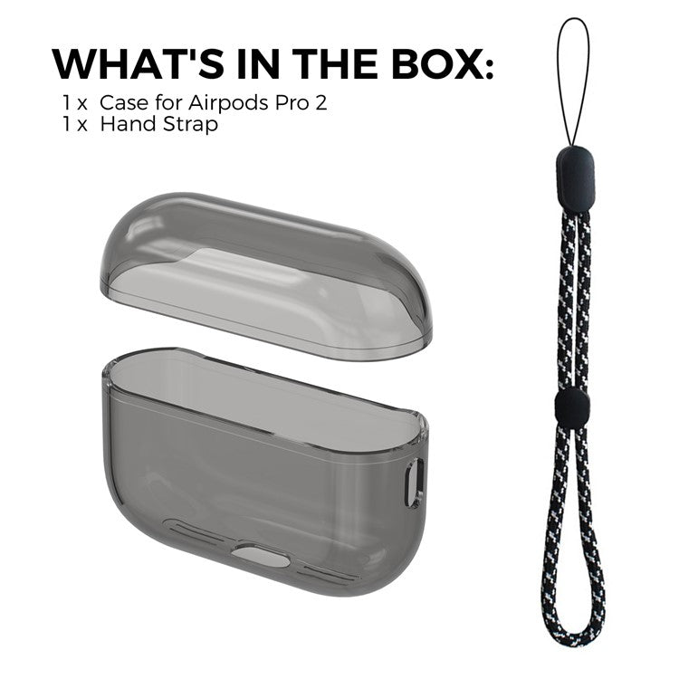 AHASTYLE WG94 For Apple AirPods Pro 2 Transparent TPU Earphone Case Bluetooth Earbud Charging Case Anti-scratch Cover with Hand Strap - Transparent Grey