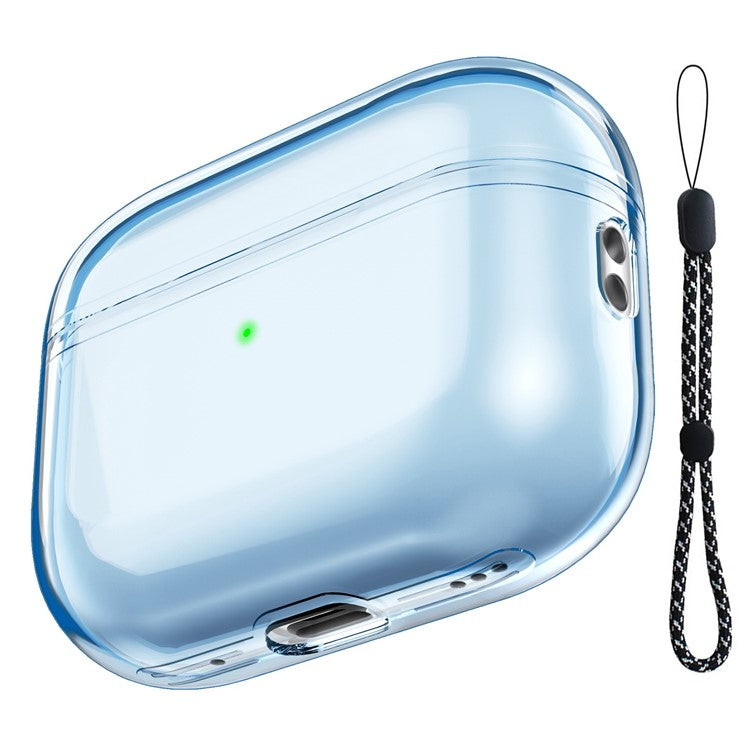 AHASTYLE WG94 For Apple AirPods Pro 2 Transparent TPU Earphone Case Bluetooth Earbud Charging Case Anti-scratch Cover with Hand Strap - Transparent Blue