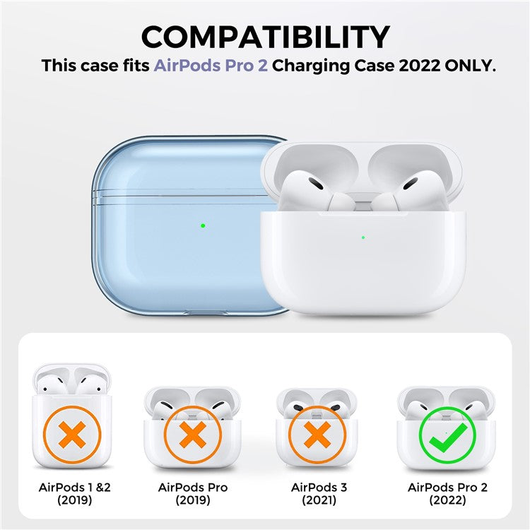 AHASTYLE WG94 For Apple AirPods Pro 2 Transparent TPU Earphone Case Bluetooth Earbud Charging Case Anti-scratch Cover with Hand Strap - Transparent Blue