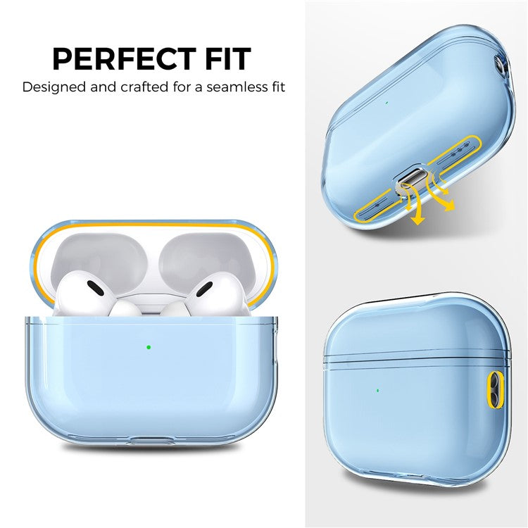 AHASTYLE WG94 For Apple AirPods Pro 2 Transparent TPU Earphone Case Bluetooth Earbud Charging Case Anti-scratch Cover with Hand Strap - Transparent Blue