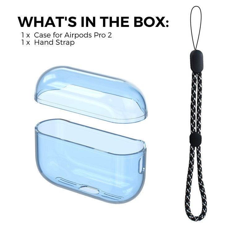 AHASTYLE WG94 For Apple AirPods Pro 2 Transparent TPU Earphone Case Bluetooth Earbud Charging Case Anti-scratch Cover with Hand Strap - Transparent Blue