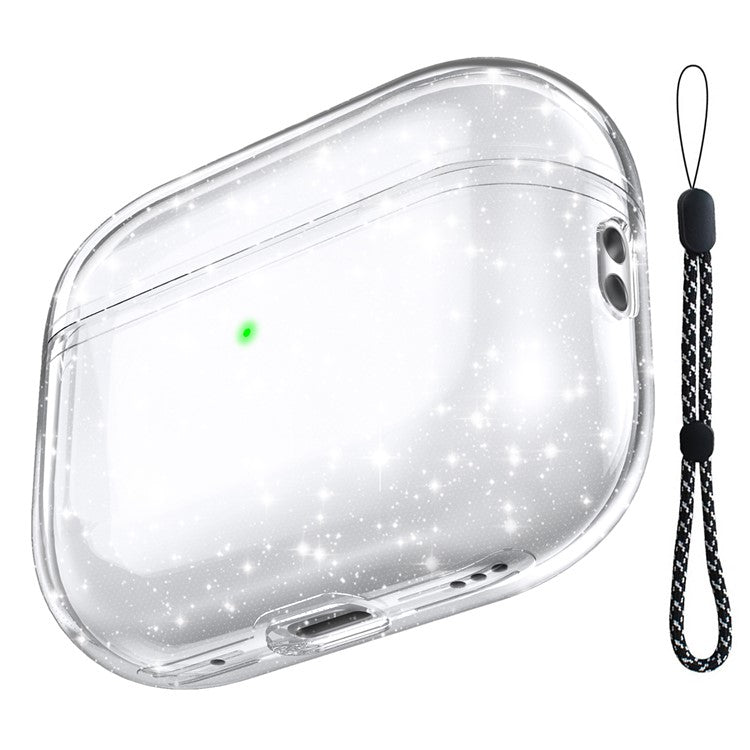 AHASTYLE WG94 For Apple AirPods Pro 2 Transparent TPU Earphone Case Bluetooth Earbud Charging Case Anti-scratch Cover with Hand Strap - Transparent / Glitter