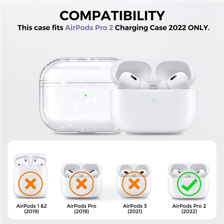 AHASTYLE WG94 For Apple AirPods Pro 2 Transparent TPU Earphone Case Bluetooth Earbud Charging Case Anti-scratch Cover with Hand Strap - Transparent / Glitter