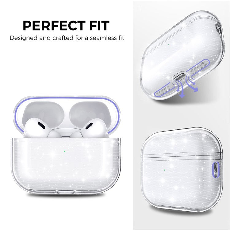 AHASTYLE WG94 For Apple AirPods Pro 2 Transparent TPU Earphone Case Bluetooth Earbud Charging Case Anti-scratch Cover with Hand Strap - Transparent / Glitter