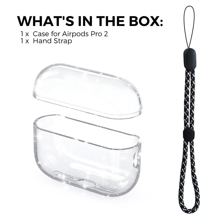 AHASTYLE WG94 For Apple AirPods Pro 2 Transparent TPU Earphone Case Bluetooth Earbud Charging Case Anti-scratch Cover with Hand Strap - Transparent / Glitter