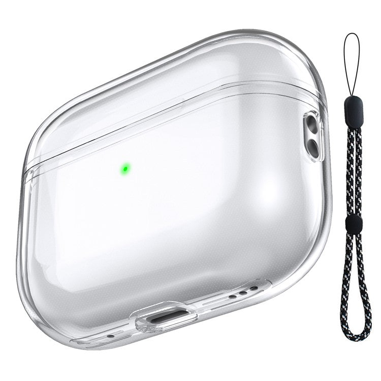 AHASTYLE WG94 For Apple AirPods Pro 2 Transparent TPU Earphone Case Bluetooth Earbud Charging Case Anti-scratch Cover with Hand Strap - Transparent