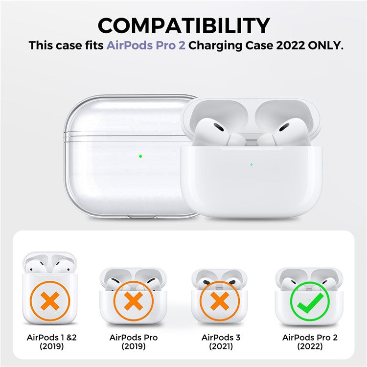 AHASTYLE WG94 For Apple AirPods Pro 2 Transparent TPU Earphone Case Bluetooth Earbud Charging Case Anti-scratch Cover with Hand Strap - Transparent