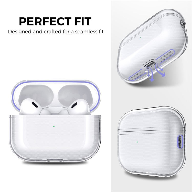 AHASTYLE WG94 For Apple AirPods Pro 2 Transparent TPU Earphone Case Bluetooth Earbud Charging Case Anti-scratch Cover with Hand Strap - Transparent