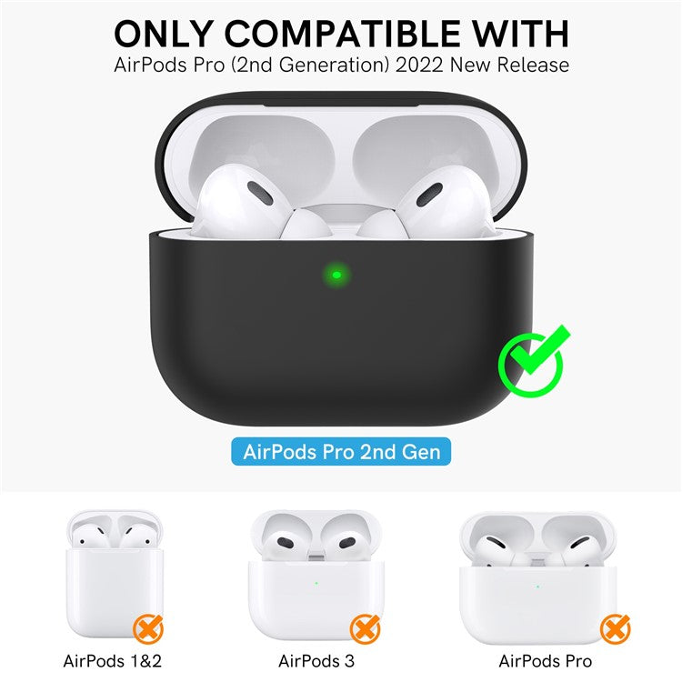 AHASTYLE WE12 Silicone Case for Apple AirPods Pro 2, Two-Piece Design Earbud Earphone Drop-proof Cover with Hand Strap - Black