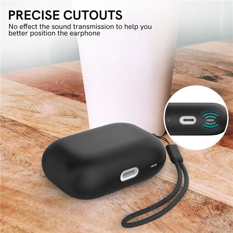 AHASTYLE WE12 Silicone Case for Apple AirPods Pro 2, Two-Piece Design Earbud Earphone Drop-proof Cover with Hand Strap - Black