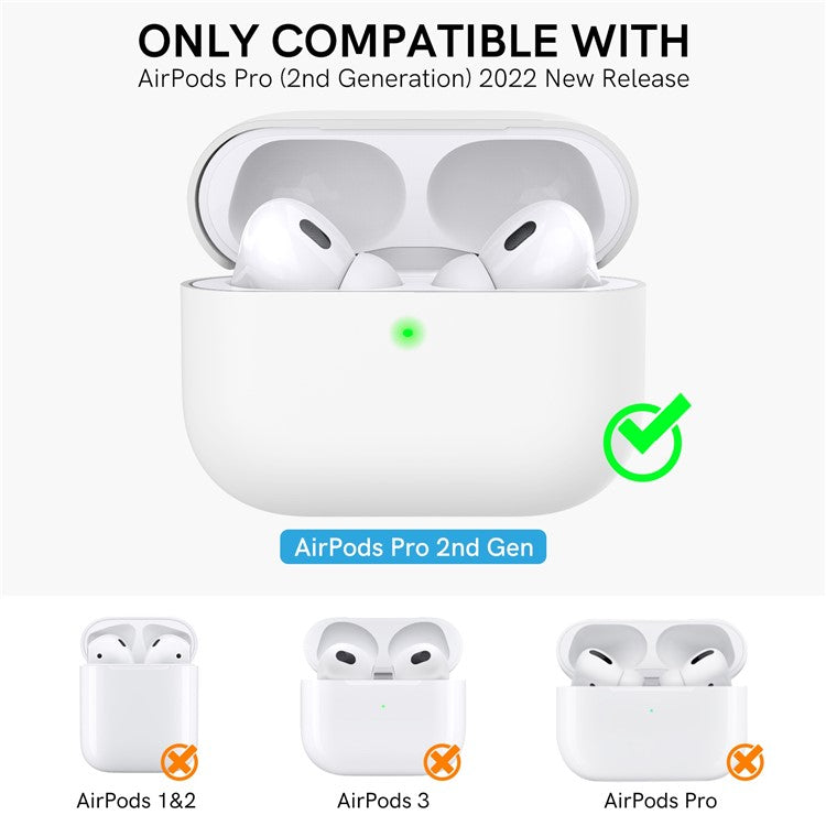 AHASTYLE WE12 Silicone Case for Apple AirPods Pro 2, Two-Piece Design Earbud Earphone Drop-proof Cover with Hand Strap - White