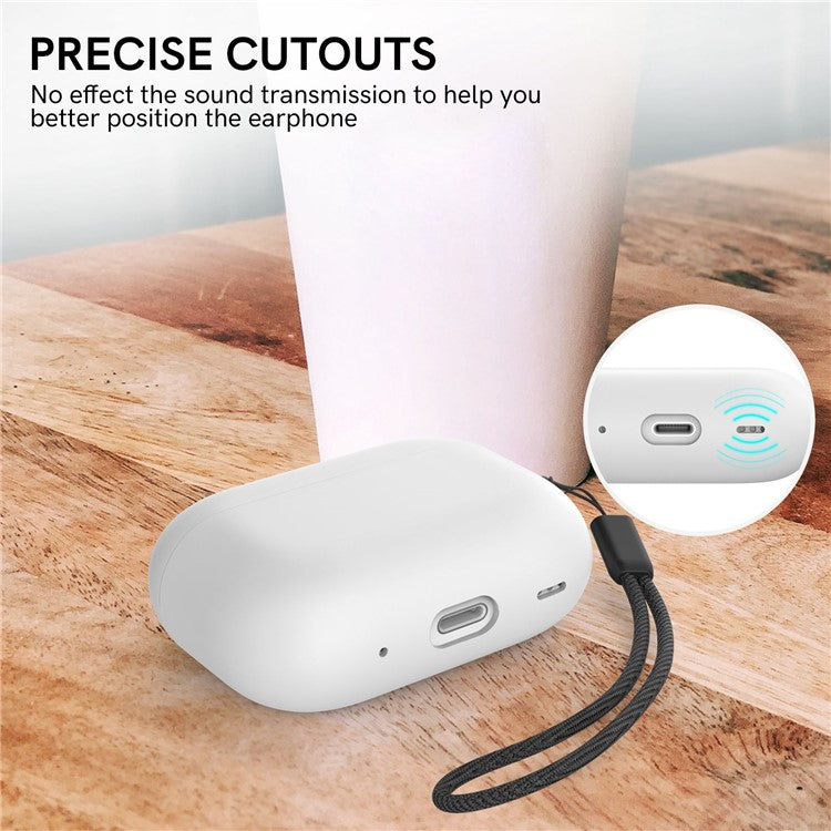 AHASTYLE WE12 Silicone Case for Apple AirPods Pro 2, Two-Piece Design Earbud Earphone Drop-proof Cover with Hand Strap - White