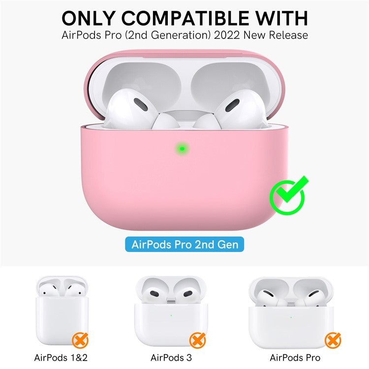 AHASTYLE WE12 Silicone Case for Apple AirPods Pro 2, Two-Piece Design Earbud Earphone Drop-proof Cover with Hand Strap - Pink