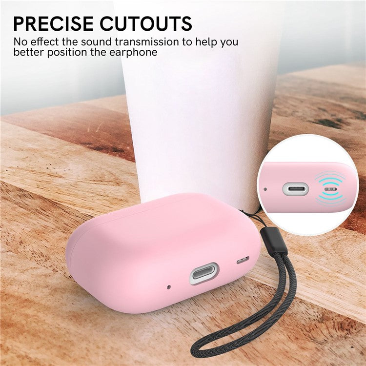 AHASTYLE WE12 Silicone Case for Apple AirPods Pro 2, Two-Piece Design Earbud Earphone Drop-proof Cover with Hand Strap - Pink