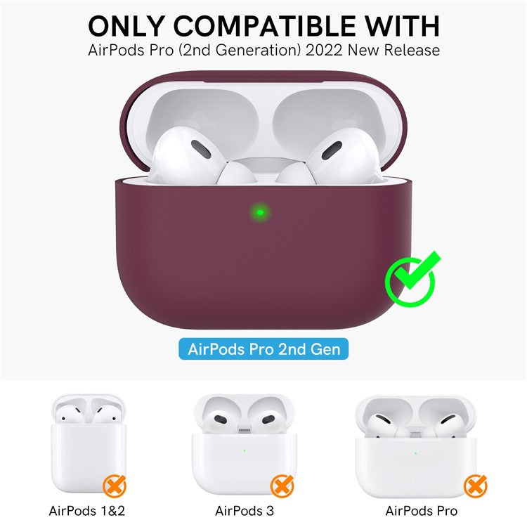 AHASTYLE WE12 Silicone Case for Apple AirPods Pro 2, Two-Piece Design Earbud Earphone Drop-proof Cover with Hand Strap - Wine Red