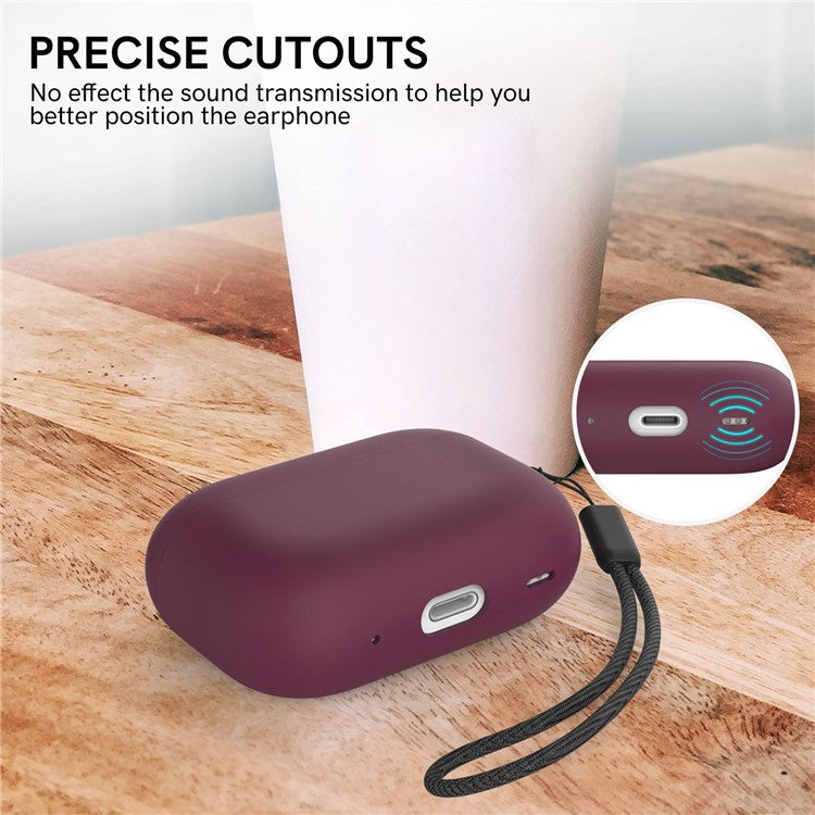 AHASTYLE WE12 Silicone Case for Apple AirPods Pro 2, Two-Piece Design Earbud Earphone Drop-proof Cover with Hand Strap - Wine Red