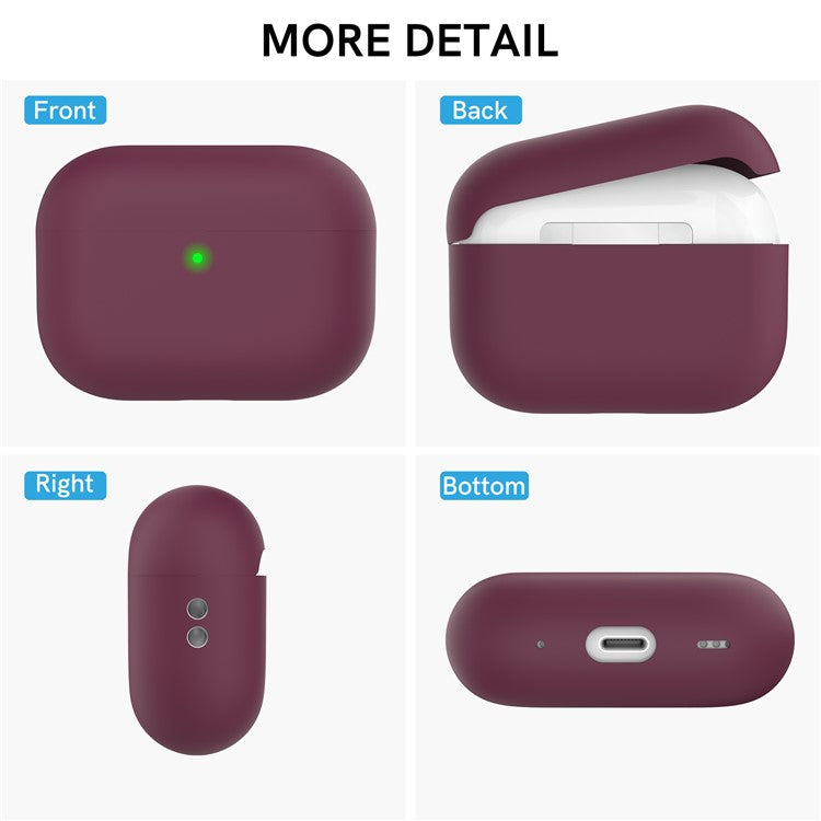 AHASTYLE WE12 Silicone Case for Apple AirPods Pro 2, Two-Piece Design Earbud Earphone Drop-proof Cover with Hand Strap - Wine Red