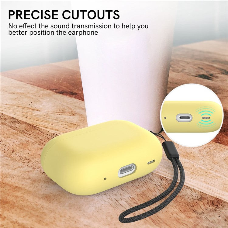 AHASTYLE WE12 Silicone Case for Apple AirPods Pro 2, Two-Piece Design Earbud Earphone Drop-proof Cover with Hand Strap - Yellow