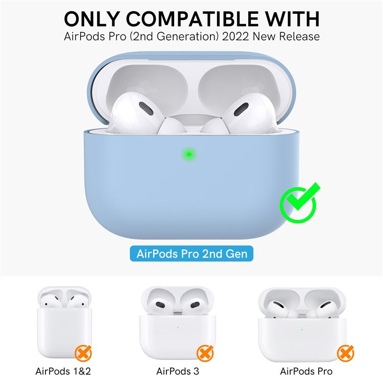 AHASTYLE WE12 Silicone Case for Apple AirPods Pro 2, Two-Piece Design Earbud Earphone Drop-proof Cover with Hand Strap - Baby Blue