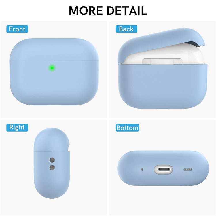 AHASTYLE WE12 Silicone Case for Apple AirPods Pro 2, Two-Piece Design Earbud Earphone Drop-proof Cover with Hand Strap - Baby Blue