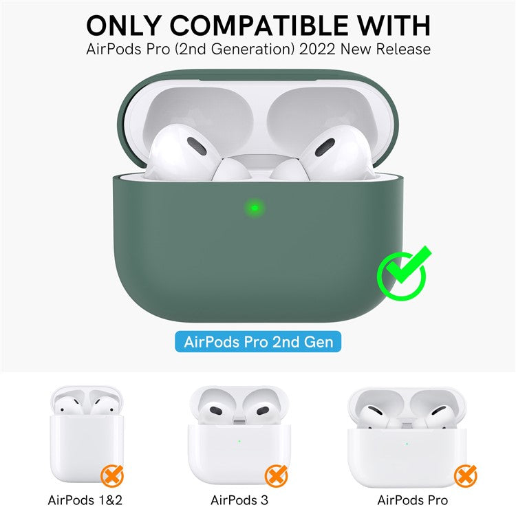 AHASTYLE WE12 Silicone Case for Apple AirPods Pro 2, Two-Piece Design Earbud Earphone Drop-proof Cover with Hand Strap - Green