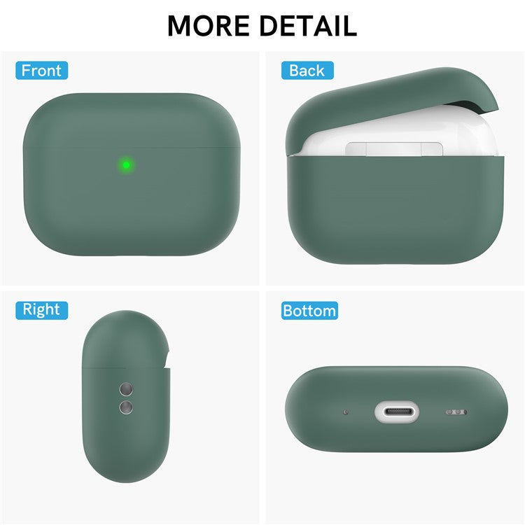 AHASTYLE WE12 Silicone Case for Apple AirPods Pro 2, Two-Piece Design Earbud Earphone Drop-proof Cover with Hand Strap - Green