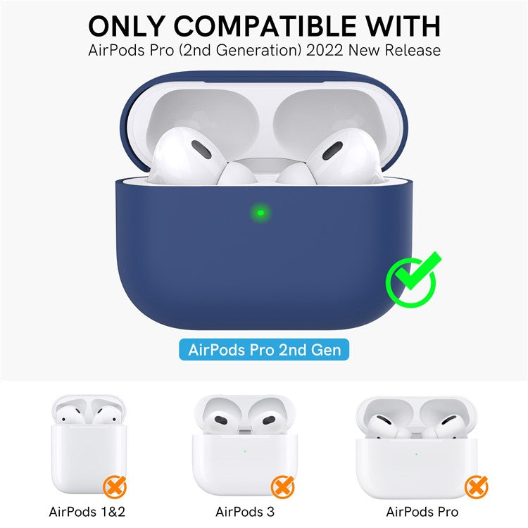 AHASTYLE WE12 Silicone Case for Apple AirPods Pro 2, Two-Piece Design Earbud Earphone Drop-proof Cover with Hand Strap - Midnight Blue