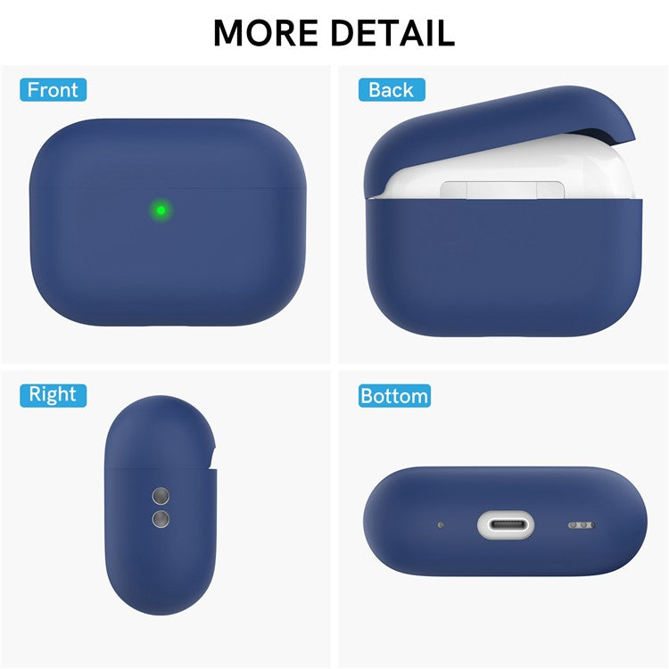 AHASTYLE WE12 Silicone Case for Apple AirPods Pro 2, Two-Piece Design Earbud Earphone Drop-proof Cover with Hand Strap - Midnight Blue