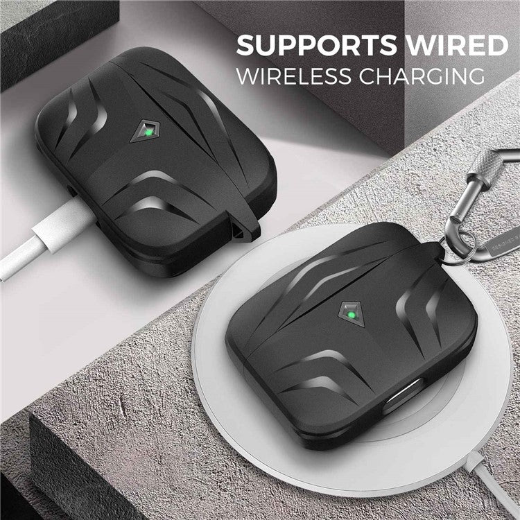 AHASTYLE PT140 For Apple AirPods Pro 2 / AirPods Pro Earphone TPU Case Rhombus Two-Piece Design Anti-fall Earbud Cover with Carabiner - Black