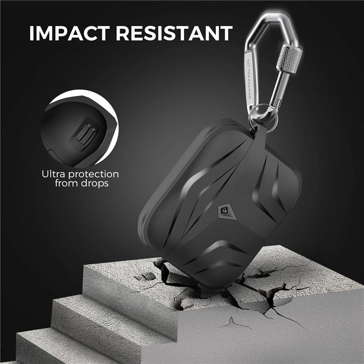 AHASTYLE PT140 For Apple AirPods Pro 2 / AirPods Pro Earphone TPU Case Rhombus Two-Piece Design Anti-fall Earbud Cover with Carabiner - Black