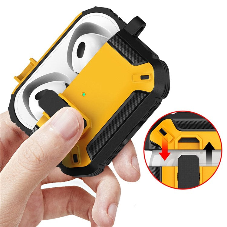 For Apple AirPods Pro 2 TPU + PC Earphone Protective Case Earbud Charging Box Drop-proof Cover with Carabiner - Black / Yellow