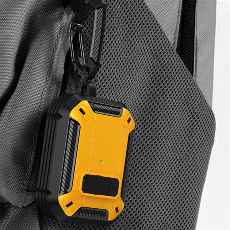 For Apple AirPods Pro 2 TPU + PC Earphone Protective Case Earbud Charging Box Drop-proof Cover with Carabiner - Black / Yellow