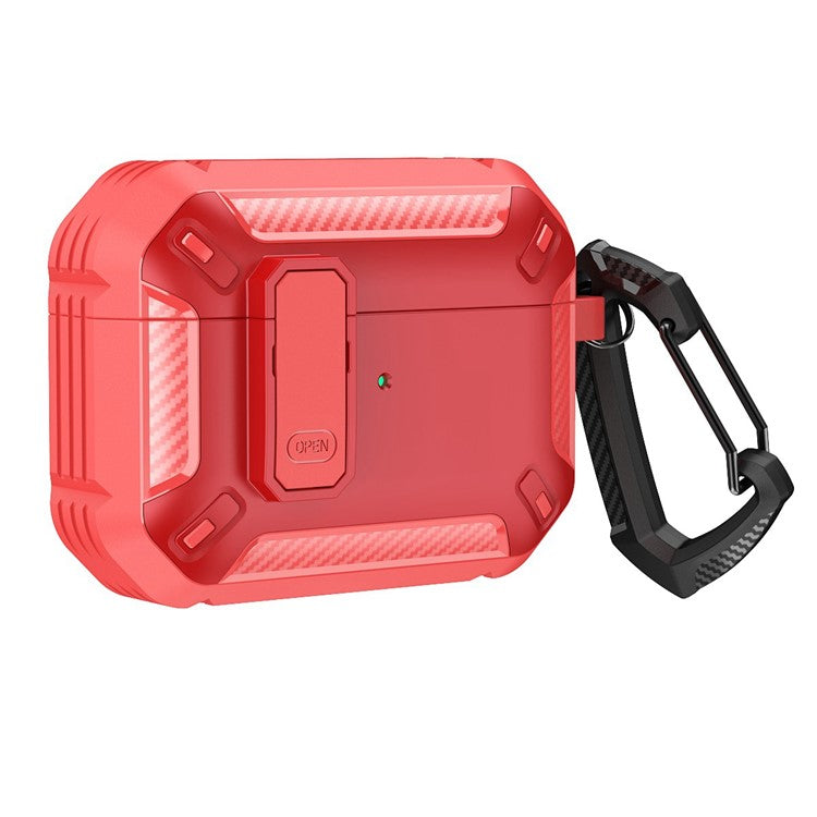 For Apple AirPods Pro 2 TPU + PC Earphone Protective Case Earbud Charging Box Drop-proof Cover with Carabiner - Red