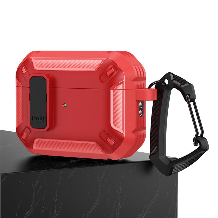 For Apple AirPods Pro 2 TPU + PC Earphone Protective Case Earbud Charging Box Drop-proof Cover with Carabiner - Red