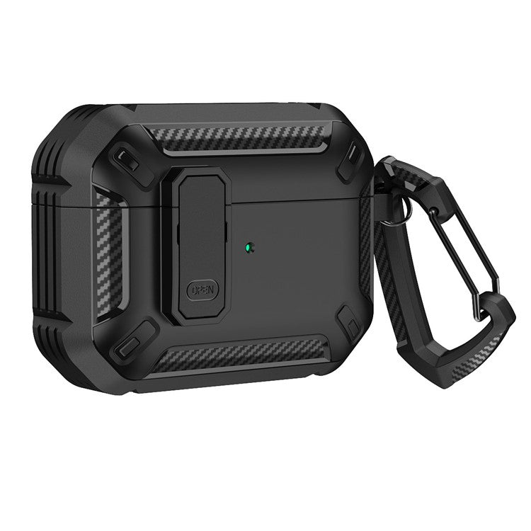 For Apple AirPods Pro 2 TPU + PC Earphone Protective Case Earbud Charging Box Drop-proof Cover with Carabiner - Black