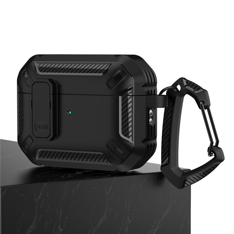 For Apple AirPods Pro 2 TPU + PC Earphone Protective Case Earbud Charging Box Drop-proof Cover with Carabiner - Black