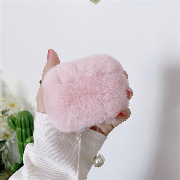 For Apple AirPods Pro 2 Fake Fur Winter Earphone Case Bluetooth Earbud Fluffy Soft Protective Cover - Pink