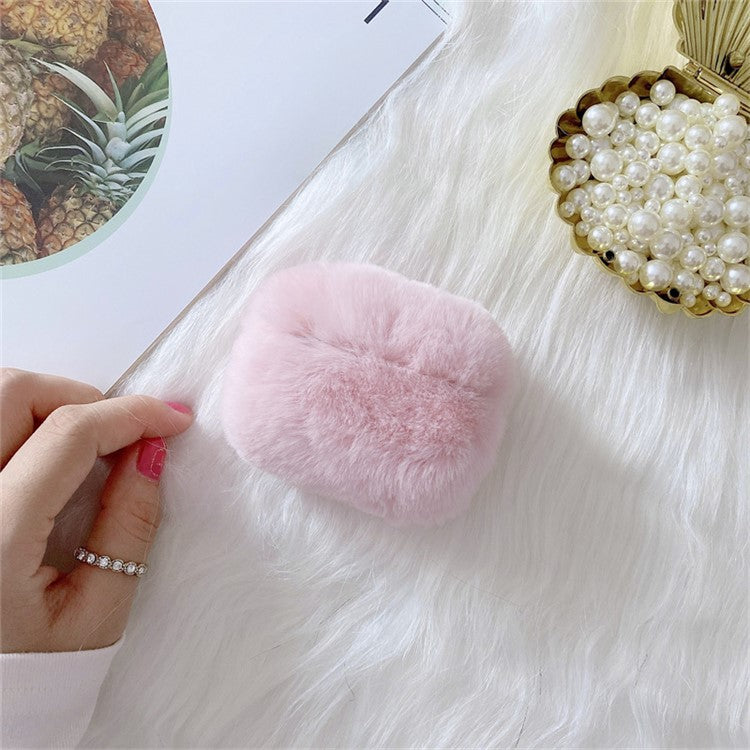 For Apple AirPods Pro 2 Fake Fur Winter Earphone Case Bluetooth Earbud Fluffy Soft Protective Cover - Pink