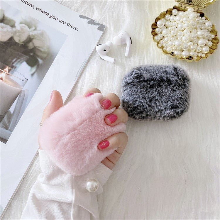 For Apple AirPods Pro 2 Fake Fur Winter Earphone Case Bluetooth Earbud Fluffy Soft Protective Cover - Pink