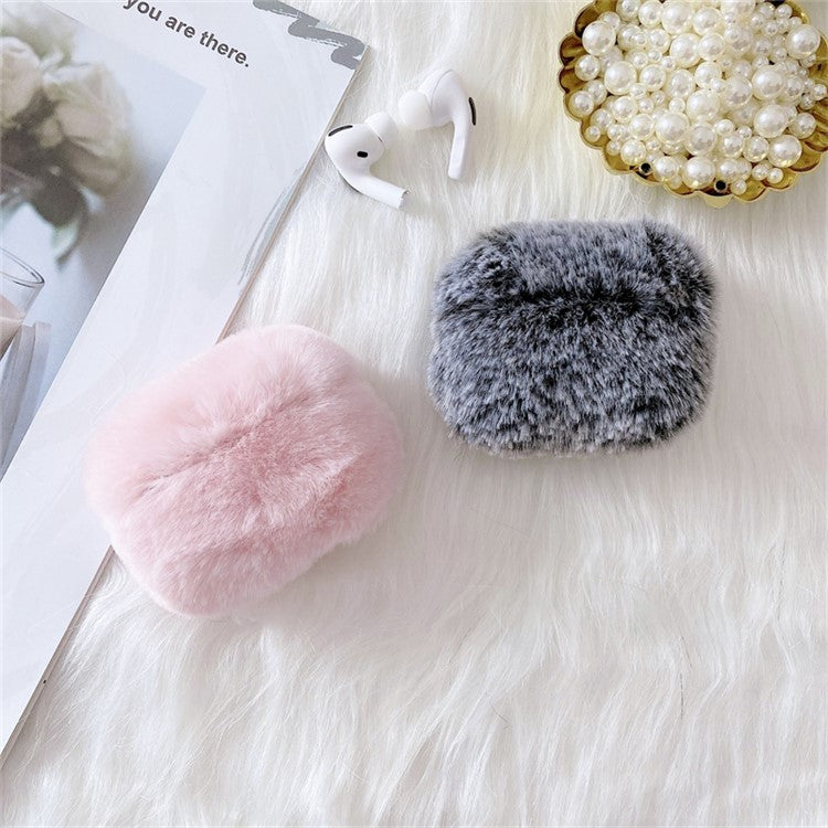 For Apple AirPods Pro 2 Fake Fur Winter Earphone Case Bluetooth Earbud Fluffy Soft Protective Cover - Pink