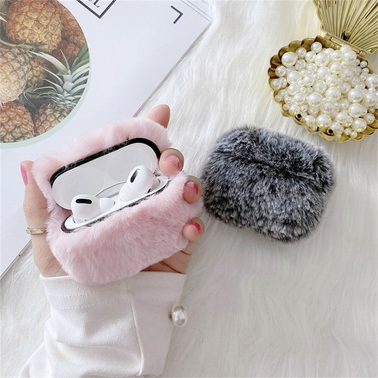 For Apple AirPods Pro 2 Fake Fur Winter Earphone Case Bluetooth Earbud Fluffy Soft Protective Cover - Pink