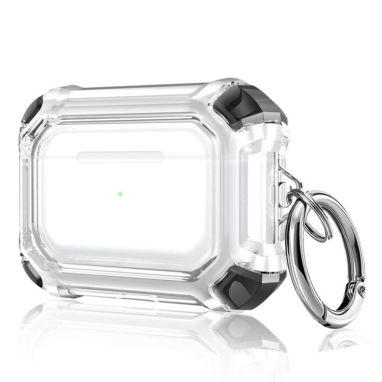 For AirPods Pro (Gen 2) (USB-C) / Pro 2 Transparent Dual Color Earphone Protective Case TPU+PC Anti-drop Cover with Ring Buckle - Black