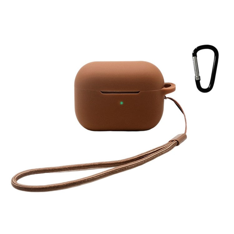 For Apple AirPods Pro 2 Earphone Silicone Case Bluetooth Earbud Charging Box Anti-drop Cover with Hand Strap and Carabiner - Brown