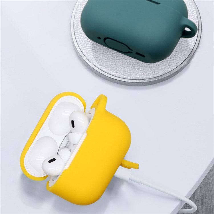 For Apple AirPods Pro 2 Earphone Silicone Case Bluetooth Earbud Charging Box Anti-drop Cover with Hand Strap and Carabiner - Brown