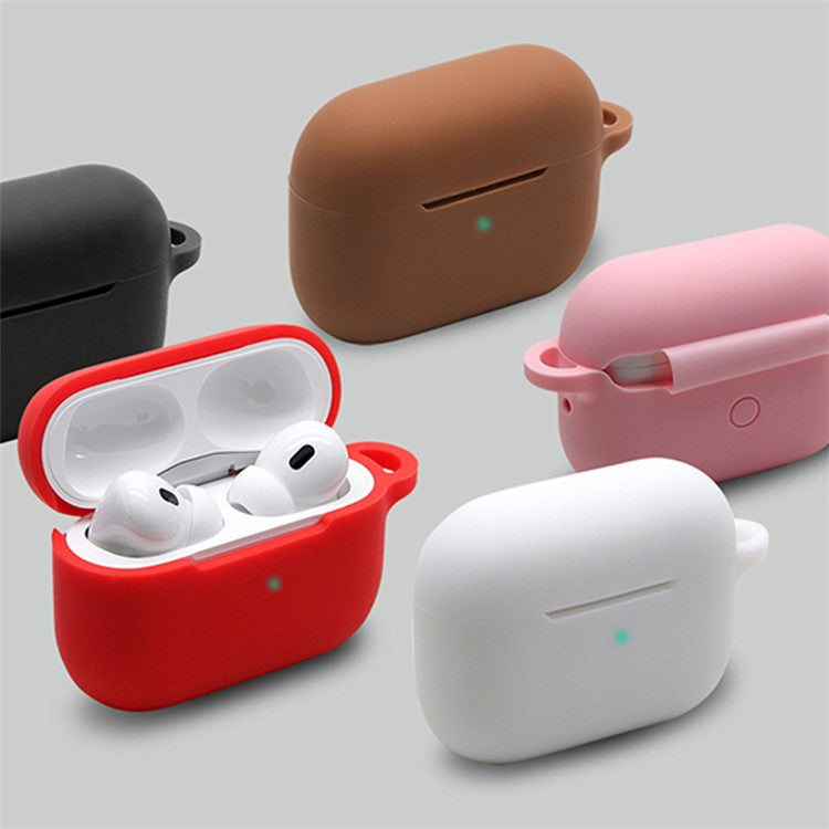 For Apple AirPods Pro 2 Earphone Silicone Case Bluetooth Earbud Charging Box Anti-drop Cover with Hand Strap and Carabiner - Brown