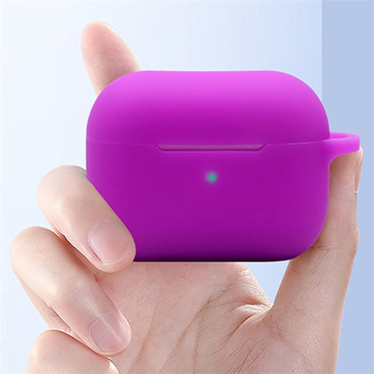 For Apple AirPods Pro 2 Earphone Silicone Case Bluetooth Earbud Charging Box Anti-drop Cover with Hand Strap and Carabiner - Purple